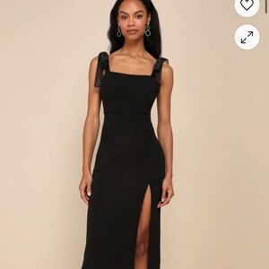 Lulu's Black Sheath Midi Dress Square Neck Slit